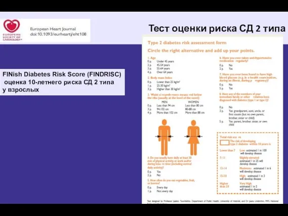 Тест оценки риска СД 2 типа FINish Diabetes Risk Score (FINDRISC) оценка