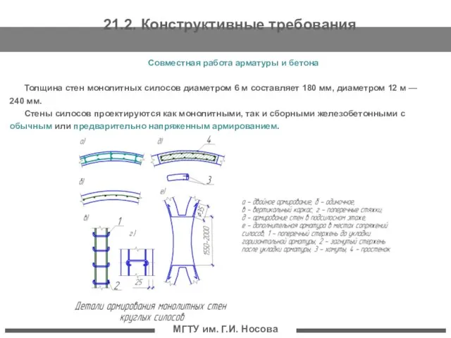 МГТУ им. Г.И. Носова Совместная работа арматуры и бетона Толщина стен монолитных