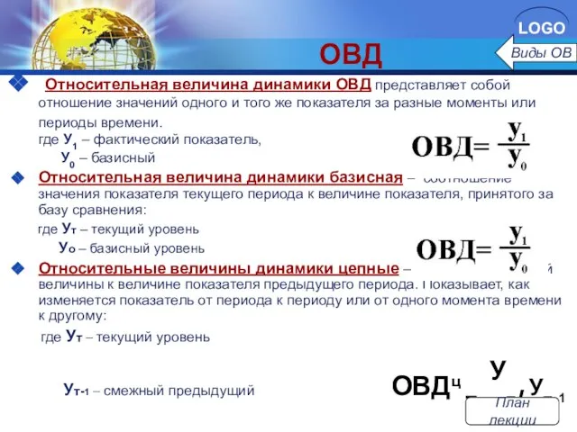 ОВД Относительная величина динамики ОВД представляет собой отношение значений одного и того