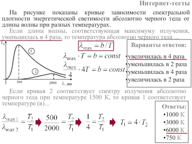 На рисунке показаны кривые зависимости спектральной плотности энергетической светимости абсолютно черного тела