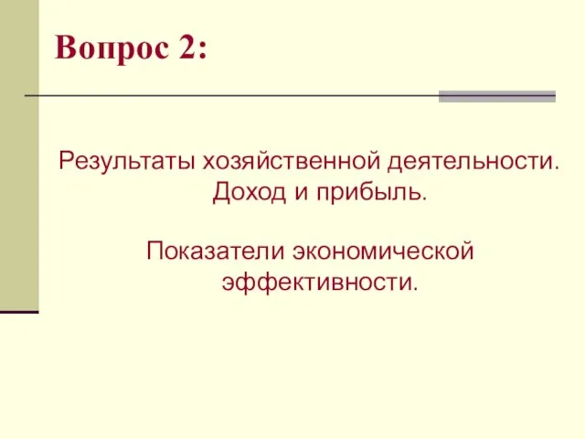 Вопрос 2: Результаты хозяйственной деятельности. Доход и прибыль. Показатели экономической эффективности.