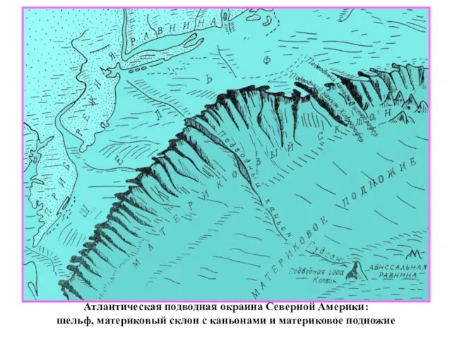 Атлантическая подводная окраина Северной Америки: шельф, материковый склон с каньонами и материковое подножие