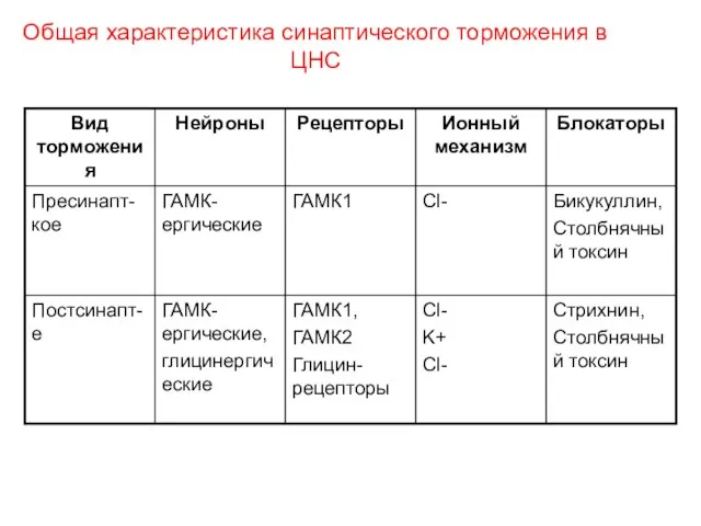 Общая характеристика синаптического торможения в ЦНС