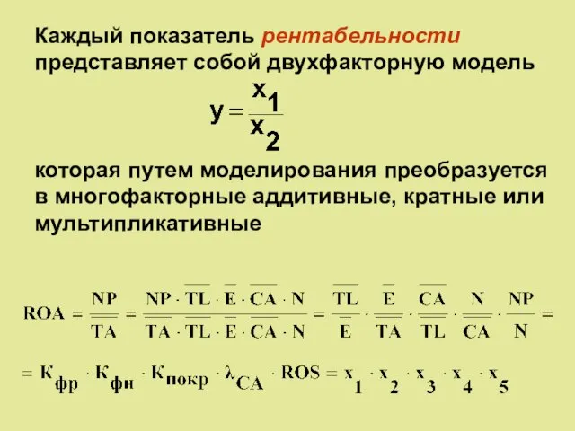 Каждый показатель рентабельности представляет собой двухфакторную модель которая путем моделирования преобразуется в