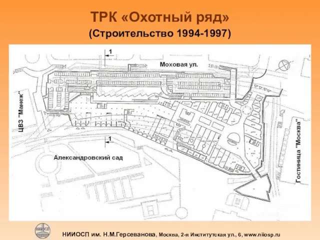 ТРК «Охотный ряд» (Строительство 1994-1997) НИИОСП им. Н.М.Герсеванова, Москва, 2-я Институтская ул., 6, www.niiosp.ru