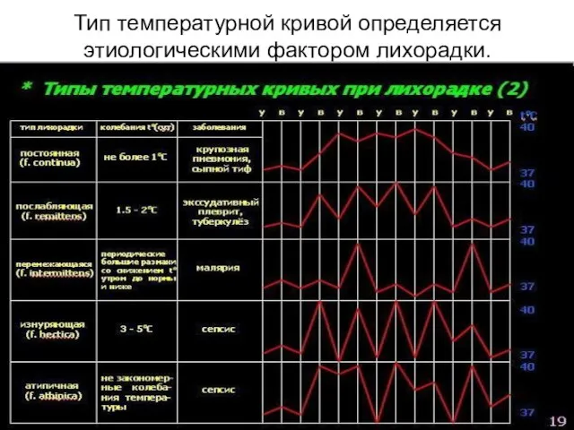 Тип температурной кривой определяется этиологическими фактором лихорадки.