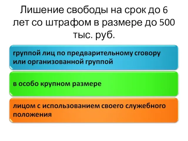 Лишение свободы на срок до 6 лет со штрафом в размере до 500 тыс. руб.