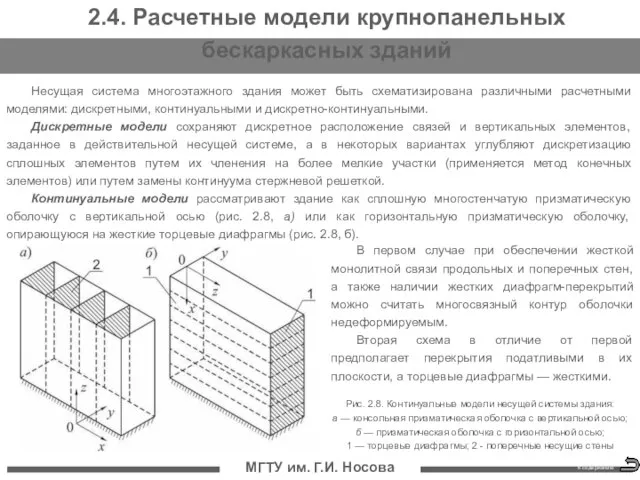 МГТУ им. Г.И. Носова 2.4. Расчетные модели крупнопанельных бескаркасных зданий Несущая система