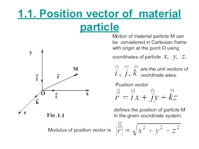 1.1. Position vector of material particle Motion of material particle M can