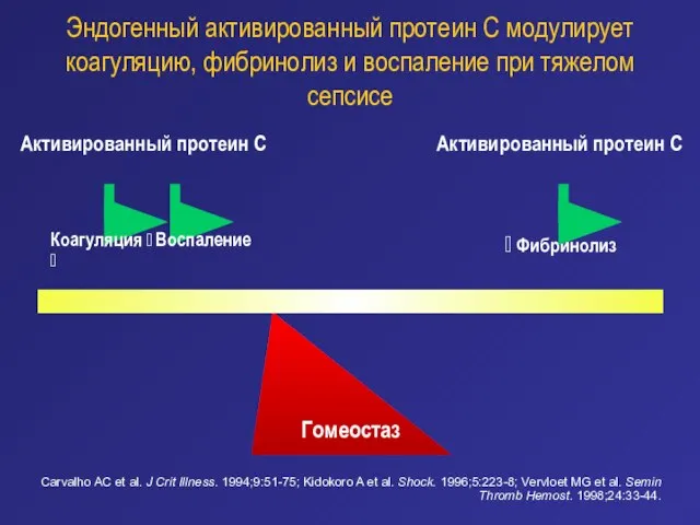 Гомеостаз ? Фибринолиз Коагуляция ? Воспаление ? Эндогенный активированный протеин C модулирует