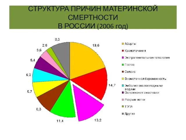 СТРУКТУРА ПРИЧИН МАТЕРИНСКОЙ СМЕРТНОСТИ В РОССИИ (2006 год)