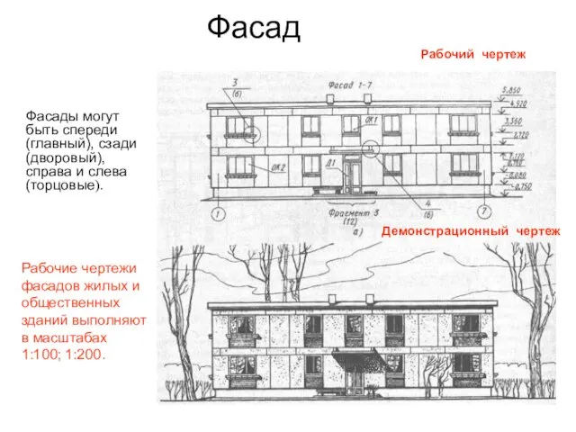 Фасад Рабочий чертеж Демонстрационный чертеж Рабочие чертежи фасадов жилых и общественных зданий