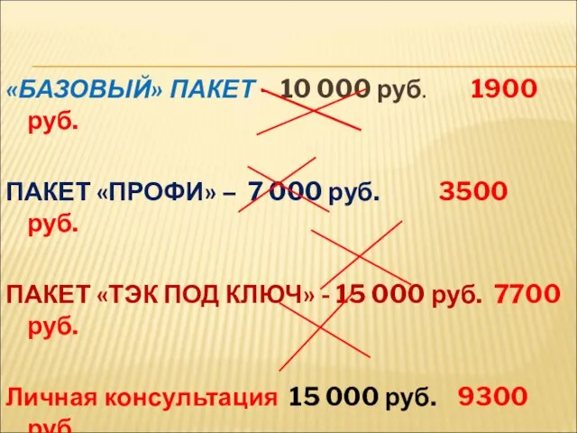«БАЗОВЫЙ» ПАКЕТ - 10 000 руб. 1900 руб. ПАКЕТ «ПРОФИ» – 7