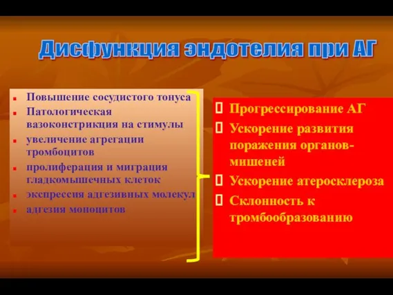 Повышение сосудистого тонуса Патологическая вазоконстрикция на стимулы увеличение агрегации тромбоцитов пролиферация и