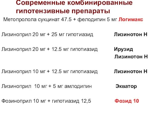 Современные комбинированные гипотензивные препараты Метопролола сукцинат 47.5 + фелодипин 5 мг Логимакс