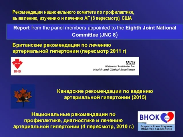 Рекомендации национального комитета по профилактике, выявлению, изучению и лечению АГ (8 пересмотр),