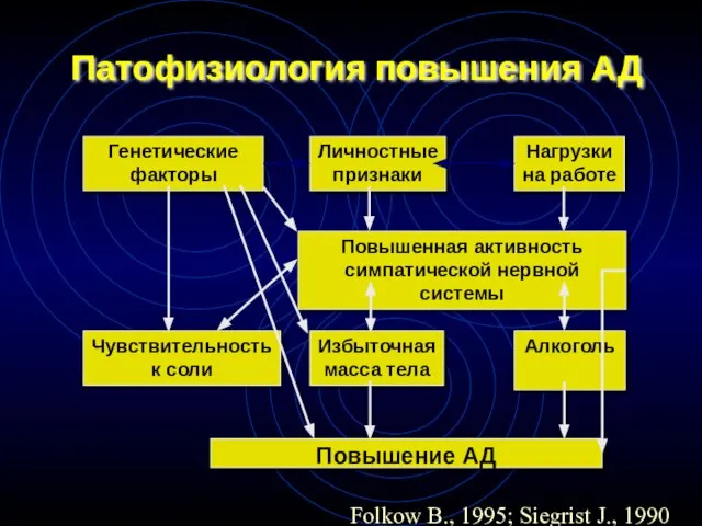 Генетические факторы Патофизиология повышения АД Личностные признаки Нагрузки на работе Чувствительность к