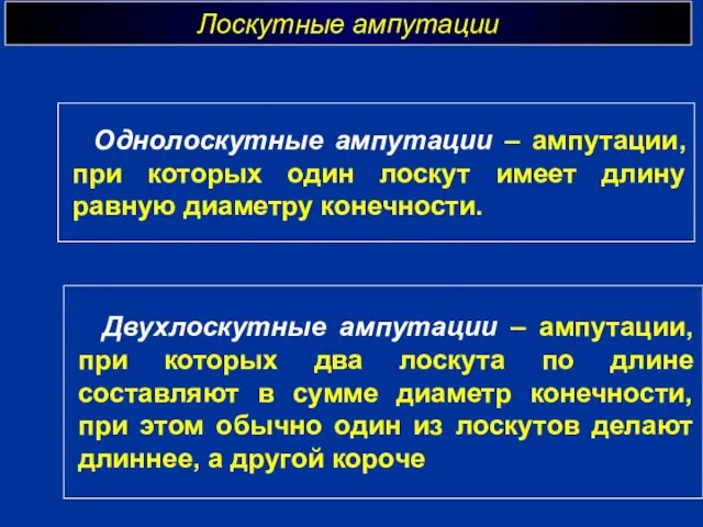 Лоскутные ампутации г Однолоскутные ампутации – ампутации, при которых один лоскут имеет