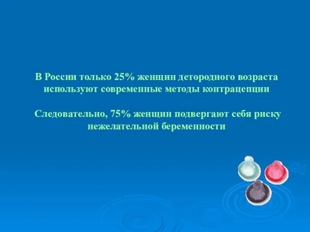 В России только 25% женщин детородного возраста используют современные методы контрацепции Следовательно,