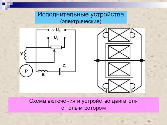 Исполнительные устройства (электрические) Схема включения и устройство двигателя с полым ротором