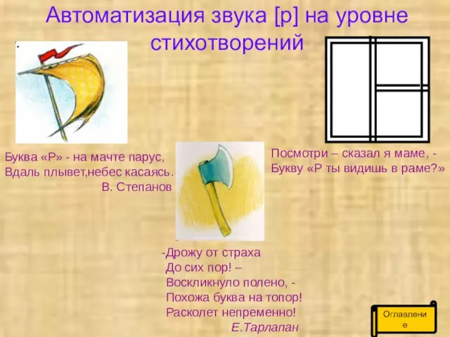 Автоматизация звука [р] на уровне стихотворений Оглавление Дрожу от страха До сих