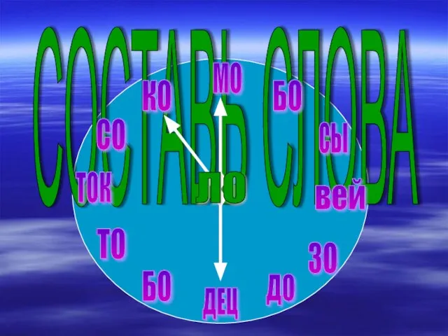 СОСТАВЬ СЛОВА СЫ МО БО ДО вей БО ТО ТОК ЗО ДЕЦ СО КО ЛО