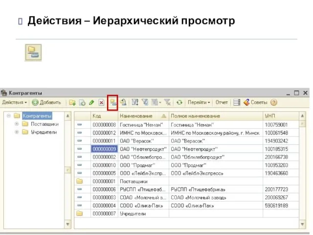 Действия – Иерархический просмотр