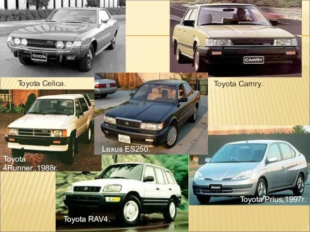 Toyota Celica. Toyota Camry. Toyota Camry. Toyota 4Runner.,1988г. Lexus ES250. Toyota Prius,1997г. Toyota RAV4.