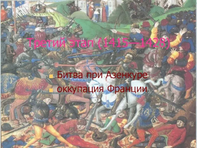 Третий этап (1415—1428) Битва при Азенкуре оккупация Франции