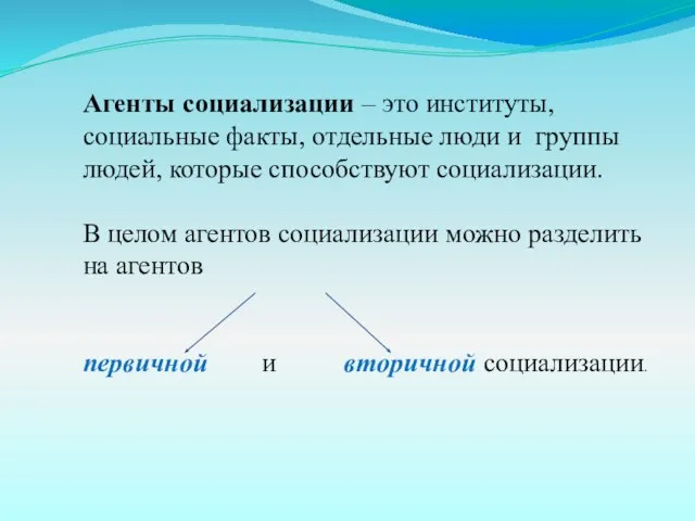 Агенты социализации – это институты, социальные факты, отдельные люди и группы людей,