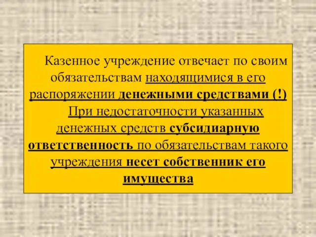 Казенное учреждение отвечает по своим обязательствам находящимися в его распоряжении денежными средствами