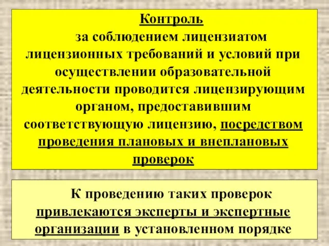 Контроль за соблюдением лицензиатом лицензионных требований и условий при осуществлении образовательной деятельности