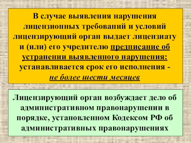 В случае выявления нарушения лицензионных требований и условий лицензирующий орган выдает лицензиату