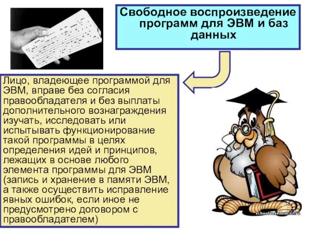 Свободное воспроизведение программ для ЭВМ и баз данных Лицо, владеющее программой для