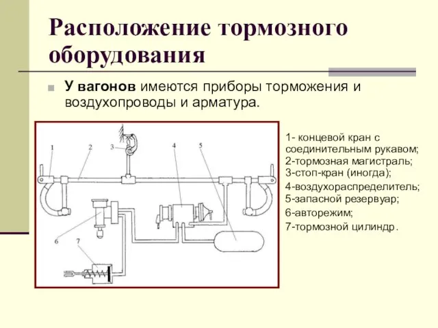 Расположение тормозного оборудования У вагонов имеются приборы торможения и воздухопроводы и арматура.