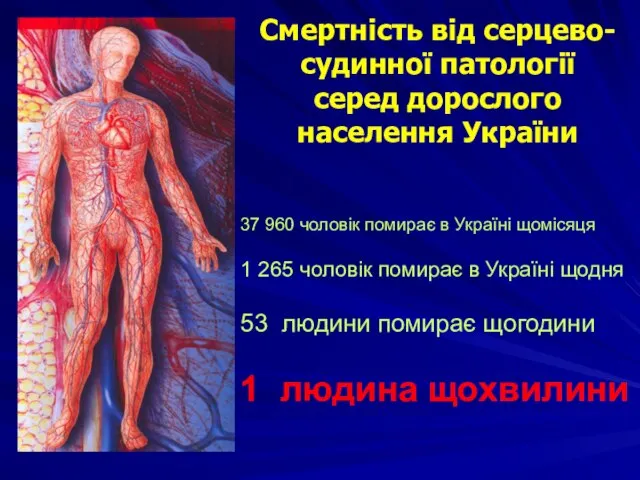 Смертність від серцево- судинної патології серед дорослого населення України 37 960 чоловік