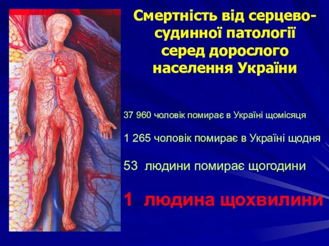 Смертність від серцево- судинної патології серед дорослого населення України 37 960 чоловік