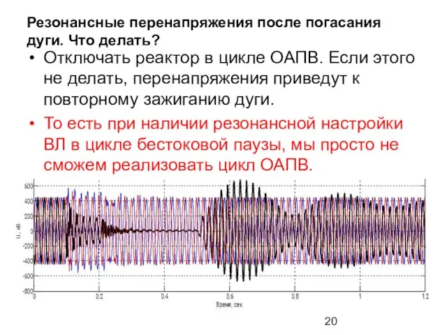 Резонансные перенапряжения после погасания дуги. Что делать? Отключать реактор в цикле ОАПВ.