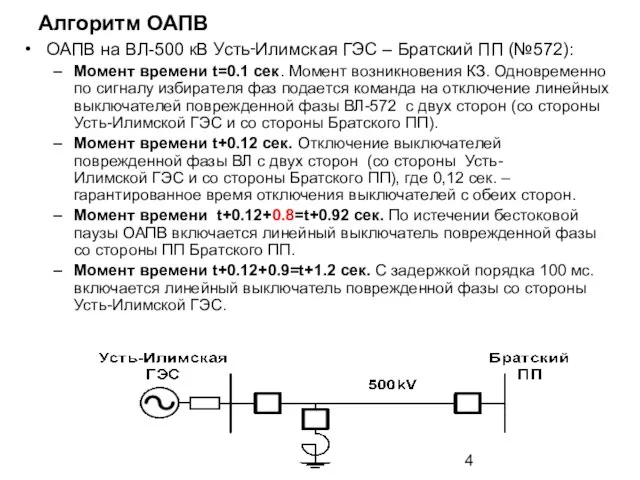 Алгоритм ОАПВ ОАПВ на ВЛ-500 кВ Усть‑Илимская ГЭС – Братский ПП (№572):