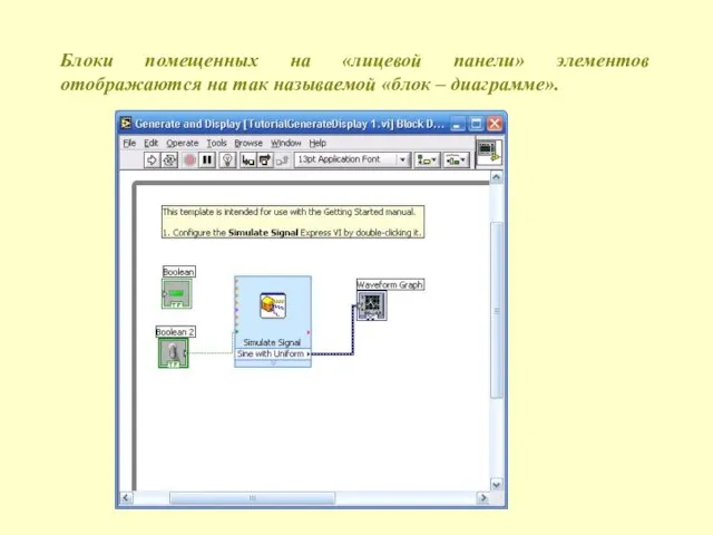 Блоки помещенных на «лицевой панели» элементов отображаются на так называемой «блок – диаграмме».