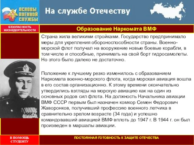 Образование Наркомата ВМФ БЕЗОПАСНОСТЬ ЖИЗНЕДЕЯТЕЛЬНОСТИ Страна жила великими стройками. Государство предпринимало меры