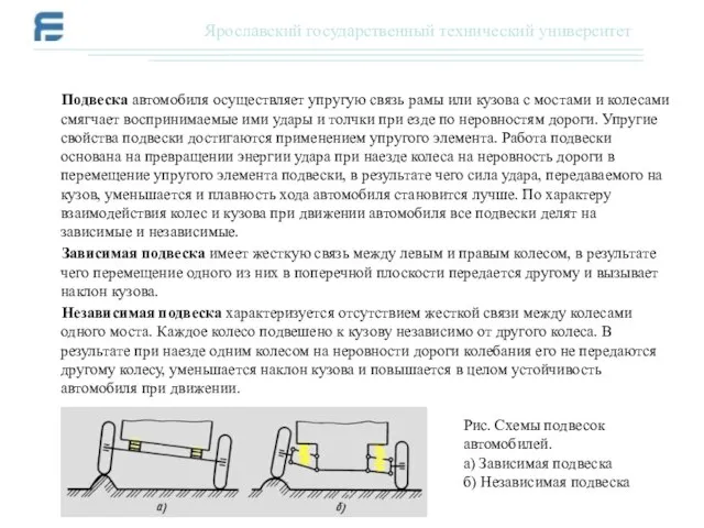 Подвеска автомобиля осуществляет упругую связь рамы или кузова с мостами и колесами