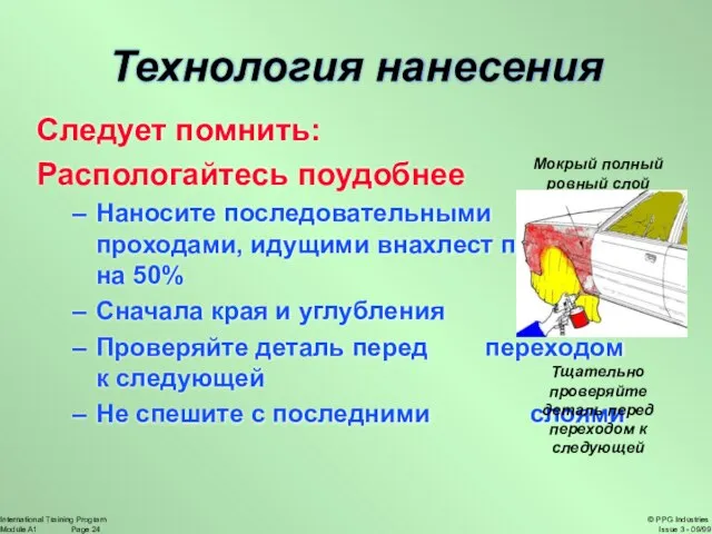 Следует помнить: Распологайтесь поудобнее Наносите последовательными проходами, идущими внахлест примерно на 50%