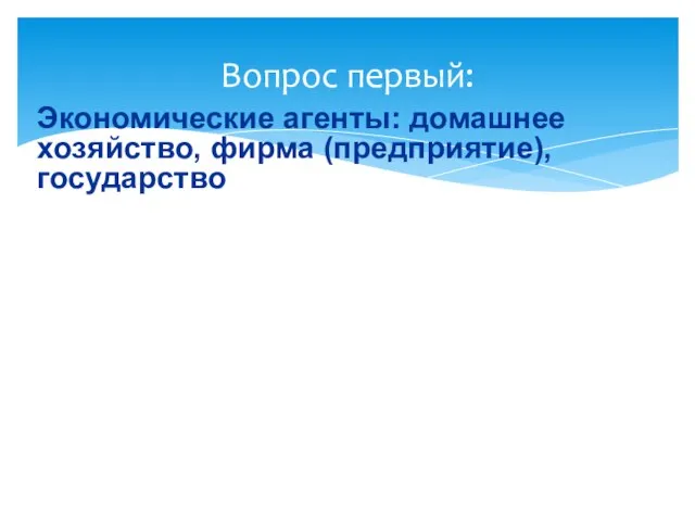 Вопрос первый: Экономические агенты: домашнее хозяйство, фирма (предприятие), государство