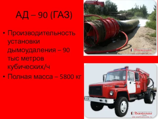 АД – 90 (ГАЗ) Производительность установки дымоудаления – 90 тыс метров кубических/ч