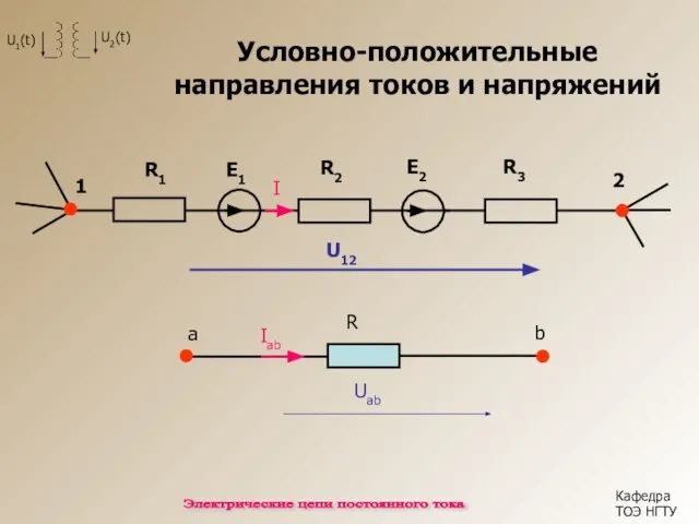 Условно-положительные направления токов и напряжений R Iab a b Uab Электрические цепи