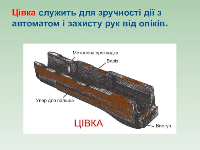 Цівка служить для зручності дії з автоматом і захисту рук від опіків.