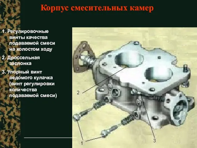 Тактика ЗРВ Корпус смесительных камер 1. Регулировочные винты качества подаваемой смеси на