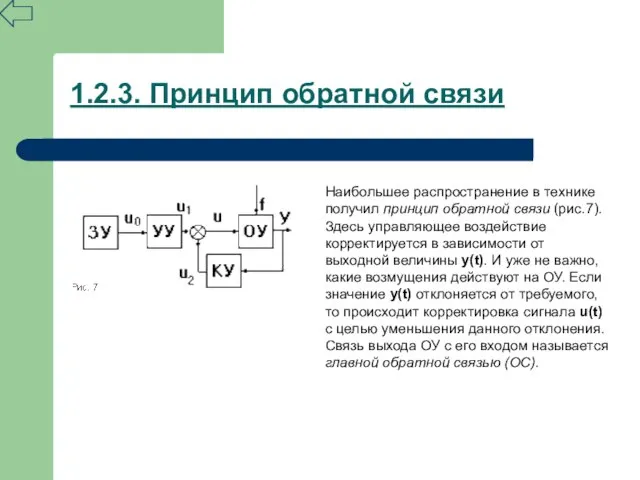 1.2.3. Принцип обратной связи Наибольшее распространение в технике получил принцип обратной связи