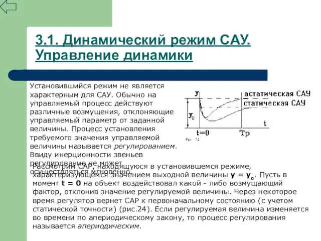 3.1. Динамический режим САУ. Управление динамики Установившийся режим не является характерным для